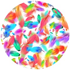 Feathers Pattern Background Colorful Plumage Wooden Puzzle Round by Ravend