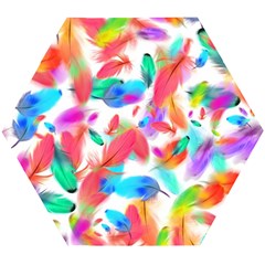 Feathers Pattern Background Colorful Plumage Wooden Puzzle Hexagon by Ravend