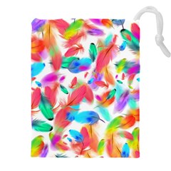 Feathers Pattern Background Colorful Plumage Drawstring Pouch (4xl) by Ravend