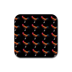 Background Pattern Chicken Fowl Cockerel Livestock Rubber Square Coaster (4 Pack) by Ravend