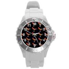 Background Pattern Chicken Fowl Cockerel Livestock Round Plastic Sport Watch (l) by Ravend