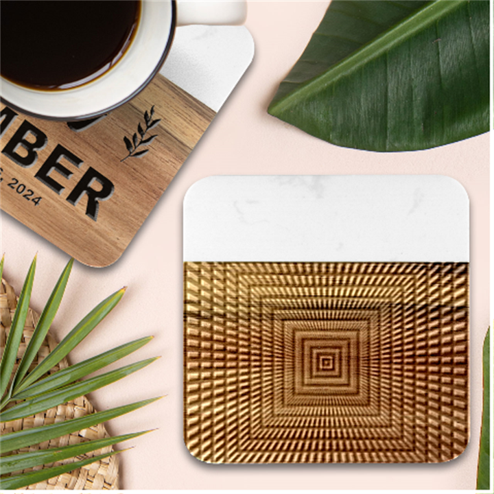 Focus Squares Optical Illusion Background Pattern Marble Wood Coaster (Square)