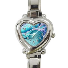 Pastel Sea Waves Heart Italian Charm Watch by GardenOfOphir