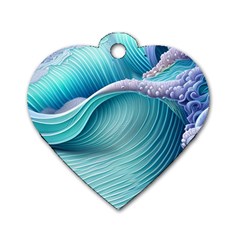 Pastel Sea Waves Dog Tag Heart (two Sides) by GardenOfOphir