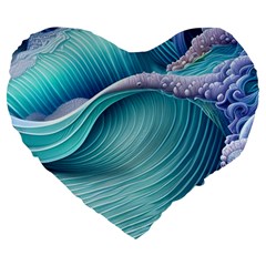 Pastel Sea Waves Large 19  Premium Heart Shape Cushions by GardenOfOphir