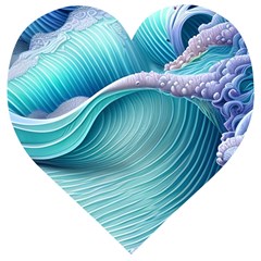 Pastel Sea Waves Wooden Puzzle Heart by GardenOfOphir