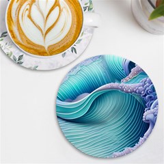 Pastel Sea Waves Uv Print Round Tile Coaster by GardenOfOphir