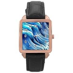 Sunny Ocean Wave Rose Gold Leather Watch  by GardenOfOphir