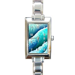 Abstract Waves In Blue And Green Rectangle Italian Charm Watch by GardenOfOphir