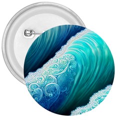 Abstract Waves In Blue And Green 3  Buttons by GardenOfOphir