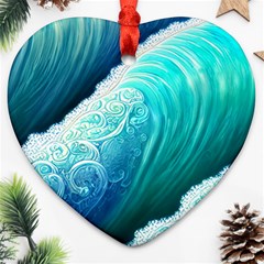 Abstract Waves In Blue And Green Ornament (heart) by GardenOfOphir