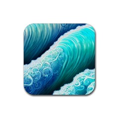 Abstract Waves In Blue And Green Rubber Coaster (square) by GardenOfOphir