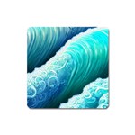 Abstract Waves In Blue And Green Square Magnet Front