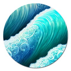 Abstract Waves In Blue And Green Magnet 5  (round) by GardenOfOphir