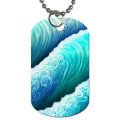 Abstract Waves In Blue And Green Dog Tag (one Side) by GardenOfOphir