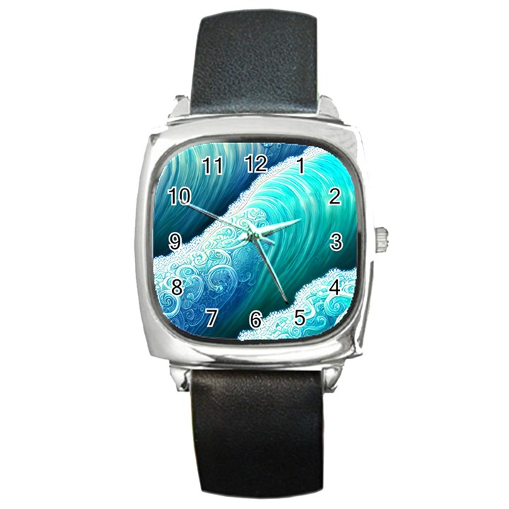 Abstract Waves In Blue And Green Square Metal Watch