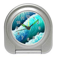 Abstract Waves In Blue And Green Travel Alarm Clock by GardenOfOphir