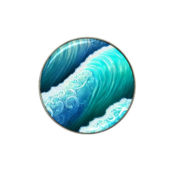 Abstract Waves In Blue And Green Hat Clip Ball Marker