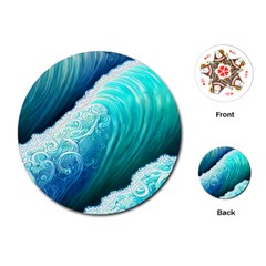 Abstract Waves In Blue And Green Playing Cards Single Design (round) by GardenOfOphir