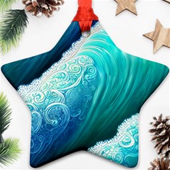 Abstract Waves In Blue And Green Star Ornament (two Sides) by GardenOfOphir