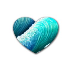 Abstract Waves In Blue And Green Rubber Coaster (heart) by GardenOfOphir