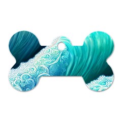 Abstract Waves In Blue And Green Dog Tag Bone (one Side) by GardenOfOphir