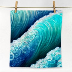 Abstract Waves In Blue And Green Face Towel by GardenOfOphir