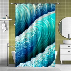 Abstract Waves In Blue And Green Shower Curtain 48  X 72  (small)  by GardenOfOphir