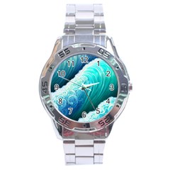 Abstract Waves In Blue And Green Stainless Steel Analogue Watch by GardenOfOphir