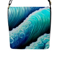 Abstract Waves In Blue And Green Flap Closure Messenger Bag (l) by GardenOfOphir