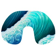 Abstract Waves In Blue And Green Travel Neck Pillow by GardenOfOphir