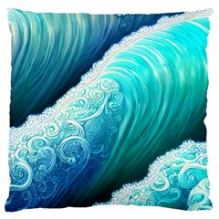 Abstract Waves In Blue And Green Large Premium Plush Fleece Cushion Case (one Side) by GardenOfOphir