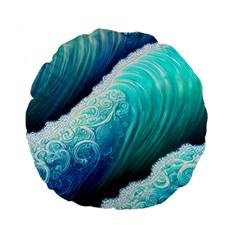 Abstract Waves In Blue And Green Standard 15  Premium Flano Round Cushions by GardenOfOphir