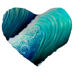 Abstract Waves In Blue And Green Large 19  Premium Flano Heart Shape Cushions by GardenOfOphir