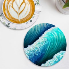 Abstract Waves In Blue And Green Uv Print Round Tile Coaster by GardenOfOphir