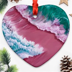 Ocean Waves In Pink Ornament (heart) by GardenOfOphir