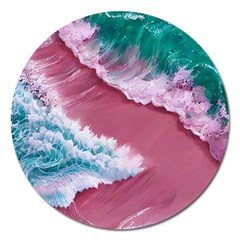 Ocean Waves In Pink Magnet 5  (round) by GardenOfOphir