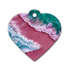 Ocean Waves In Pink Dog Tag Heart (one Side) by GardenOfOphir