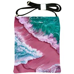 Ocean Waves In Pink Shoulder Sling Bag by GardenOfOphir