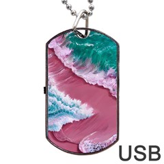 Ocean Waves In Pink Dog Tag Usb Flash (one Side) by GardenOfOphir