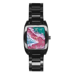 Ocean Waves In Pink Stainless Steel Barrel Watch by GardenOfOphir