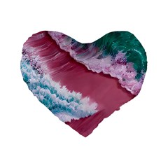 Ocean Waves In Pink Standard 16  Premium Flano Heart Shape Cushions by GardenOfOphir