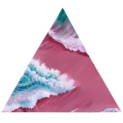 Ocean Waves In Pink Wooden Puzzle Triangle by GardenOfOphir