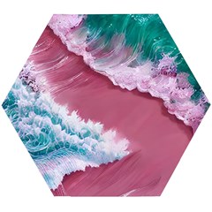 Ocean Waves In Pink Wooden Puzzle Hexagon by GardenOfOphir