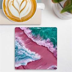 Ocean Waves In Pink Uv Print Square Tile Coaster  by GardenOfOphir