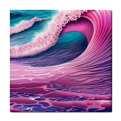 Pink Waves On The Beach Ii Tile Coaster by GardenOfOphir