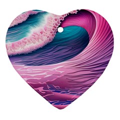 Pink Waves On The Beach Ii Ornament (heart) by GardenOfOphir