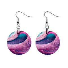 Pink Waves On The Beach Ii Mini Button Earrings by GardenOfOphir