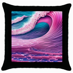 Pink Waves On The Beach Ii Throw Pillow Case (black) by GardenOfOphir