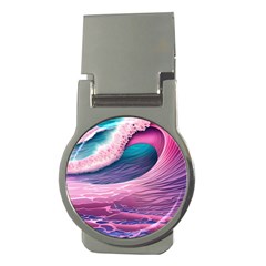 Pink Waves On The Beach Ii Money Clips (round)  by GardenOfOphir